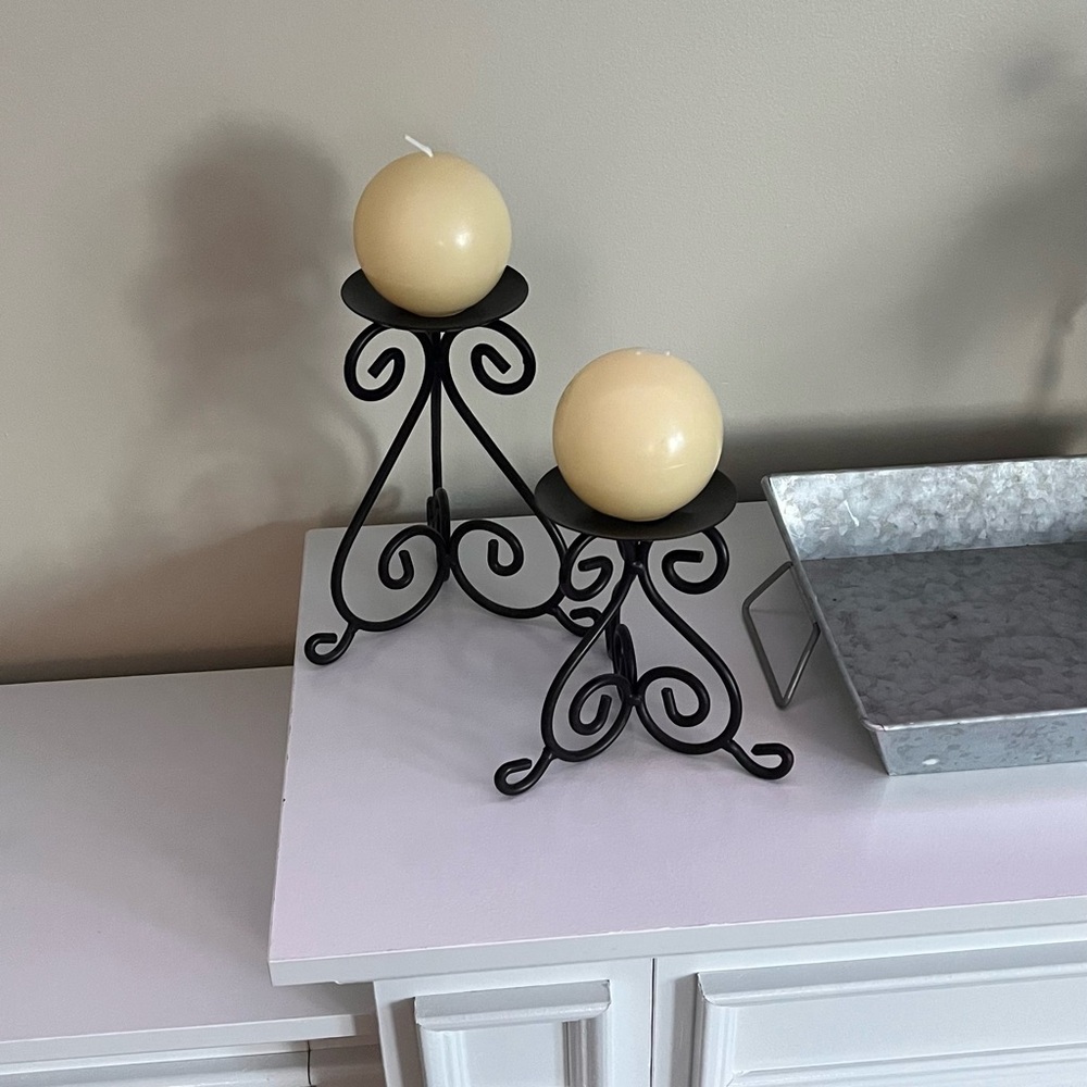 Set of Elegant Black Iron Candle Holders